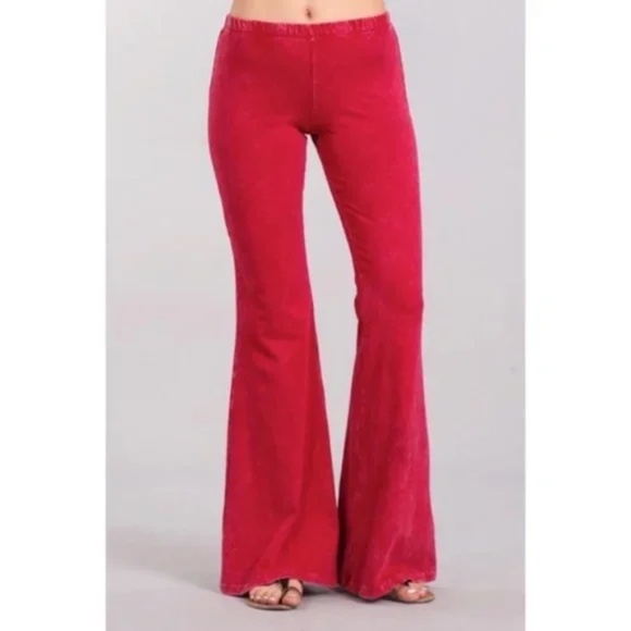 Raspberry Boho Mineral Wash Flared Pants - Picture 2 of 6